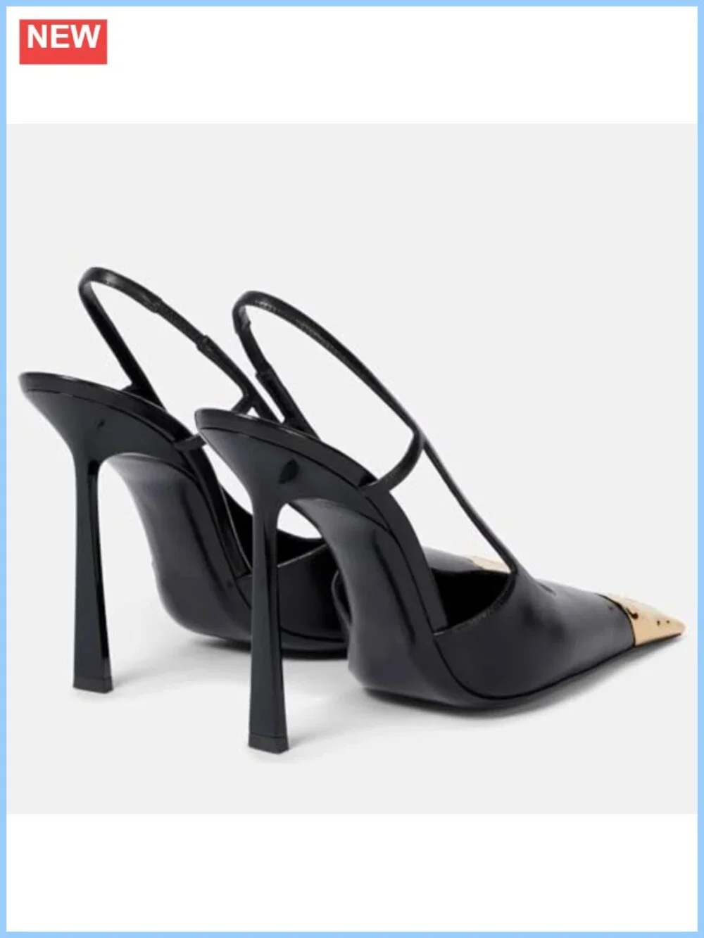 Women's Slingback High Heels Stiletto Pumps Leather Pointed Toe Gold Capped Toe